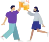Illustration of two characters cheering with beer classes